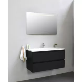 Sanilet bathroom furniture 100 cm wide - matt black - flatpack - with LED lighting - washbasin white acrylic - 1 tap hole