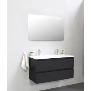 Sanilet bathroom furniture 100 cm wide - matt black - flatpack - with LED lighting - washbasin white acrylic - 2 tap holes