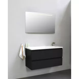 Sanilet bathroom furniture 100 cm wide - matt black - flatpack - with LED lighting - washbasin white acrylic - 0 tap holes