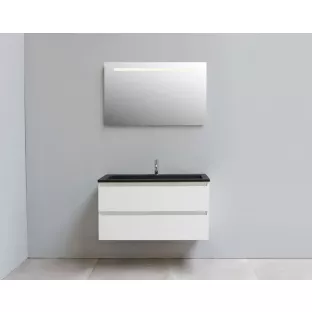 Sanilet bathroom furniture 100 cm wide - high-gloss white - flatpack - with LED lighting - washbasin black acrylic - 1 tap hole