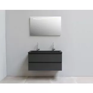 Sanilet bathroom furniture 100 cm wide - matt anthracite - flatpack - with LED lighting - washbasin black acrylic - 2 tap holes