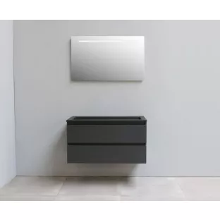 Sanilet bathroom furniture 100 cm wide - matt anthracite - flatpack - with LED lighting - washbasin black acrylic - 0 tap holes