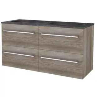 Basic line 46 bathroom furniture chrome handles - 120 cm 4 drawers - Dark oak - washbasin natural stone 1 tap hole - without mirror