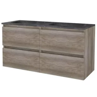 Basic line 46 bathroom furniture handleless - 120 cm 4 drawers - Dark oak - washbasin natural stone 1 tap hole - without mirror