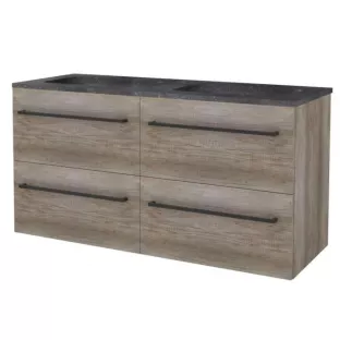 Basic line 46 bathroom furniture black handles - 120 cm 4 drawers - Dark oak - washbasin natural stone 1 tap hole - without mirror