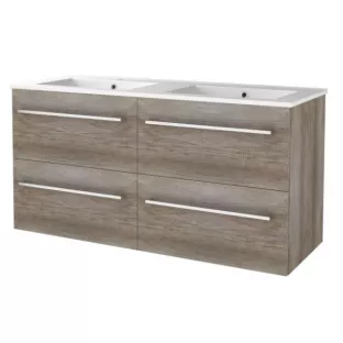 Basic line 46 bathroom furniture with chrome handles - 120 cm 4 drawers - Dark oak - porcelain washbasin 1 tap hole - without mirror