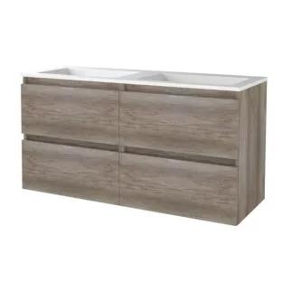 Basic line 46 bathroom furniture handleless - 120 cm 4 drawers - Dark oak - porcelain washbasin 1 tap hole - without mirror