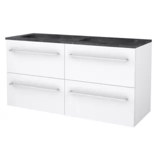 Basic line 46 bathroom furniture chrome handles - 120 cm 4 drawers - Gloss white - washbasin natural stone without tap hole - without mirror