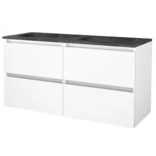 Basic line 46 bathroom furniture handleless - 120 cm 4 drawers - Gloss white - washbasin natural stone 1 tap hole - without mirror