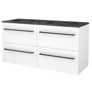 Basic line 46 bathroom furniture black handles - 120 cm 4 drawers - Gloss white - washbasin natural stone without tap hole - without mirror