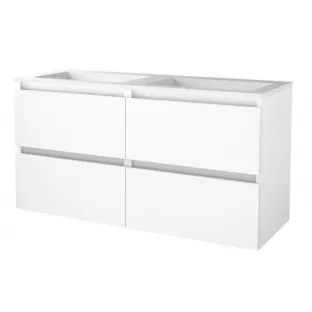 Basic line 46 bathroom furniture handleless - 120 cm 4 drawers - Gloss white - porcelain washbasin 1 tap hole - without mirror