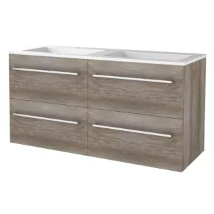 Basic line 46 bathroom furniture with chrome handles - 120 cm 4 drawers - Dark oak - acrylic washbasin 2 tap holes - without mirror