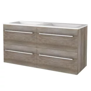 Basic line 46 bathroom furniture with chrome handles - 120 cm 4 drawers - Dark oak - acrylic washbasin without tap hole - without mirror