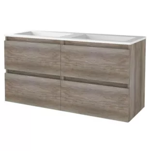 Basic line 46 bathroom furniture handleless - 120 cm 4 drawers - Dark oak - acrylic washbasin without tap hole - without mirror