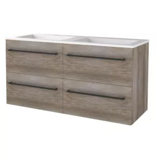 Basic line 46 bathroom furniture with black handles - 120 cm 4 drawers - Dark oak - acrylic washbasin 2 tap holes - without mirror