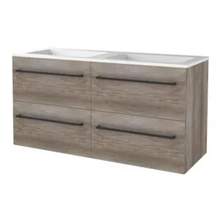 Basic line 46 bathroom furniture with black handles - 120 cm 4 drawers - Dark oak - acrylic washbasin without tap hole - without mirror