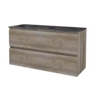 Basic line 46 bathroom furniture handleless - 120 cm 2 drawers - Dark oak - washbasin natural stone 1 tap hole - without mirror