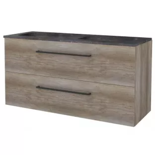 Basic line 46 bathroom furniture black handles - 120 cm 2 drawers - Dark oak - washbasin natural stone without tap hole - without mirror