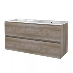 Basic line 46 bathroom furniture handleless - 120 cm 2 drawers - Dark oak - porcelain washbasin 1 tap hole - without mirror