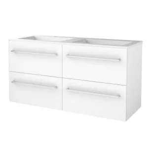 Basic line 46 bathroom furniture with chrome handles - 120 cm 4 drawers - Glossy white - acrylic washbasin 2 tap holes - without mirror