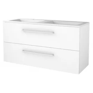 Basic line 46 bathroom furniture with chrome handles - 120 cm - Gloss white - acrylic washbasin 2 tap holes - without mirror