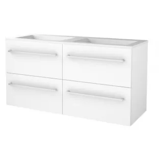 Basic line 46 bathroom furniture with chrome handles - 120 cm 4 drawers - Glossy white - acrylic washbasin without tap hole - without mirror