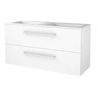 Basic line 46 bathroom furniture with chrome handles - 120 cm - Gloss white - acrylic washbasin without tap hole - without mirror