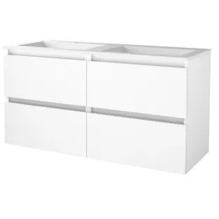 Basic line 46 bathroom furniture handleless - 120 cm 4 drawers - Glossy white - acrylic washbasin 2 tap holes - without mirror