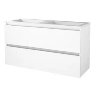 Basic line 46 bathroom furniture handleless - 120 cm - Gloss white - acrylic washbasin 2 tap holes - without mirror