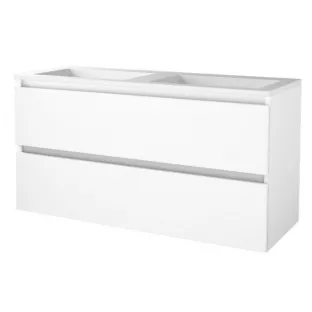 Basic line 46 bathroom furniture handleless - 120 cm - Gloss white - acrylic washbasin without tap hole - without mirror