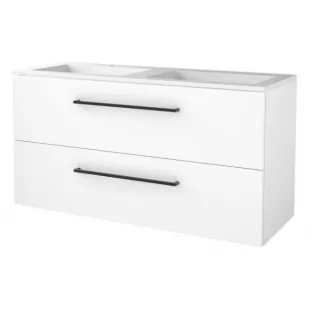 Basic line 46 bathroom furniture with black handles - 120 cm - Gloss white - acrylic washbasin 2 tap holes - without mirror