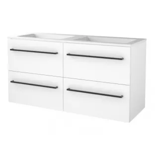 Basic line 46 bathroom furniture with black handles - 120 cm 4 drawers - Glossy white - acrylic washbasin without tap hole - without mirror