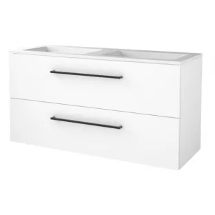 Basic line 46 bathroom furniture with black handles - 120 cm - Gloss white - acrylic washbasin without tap hole - without mirror