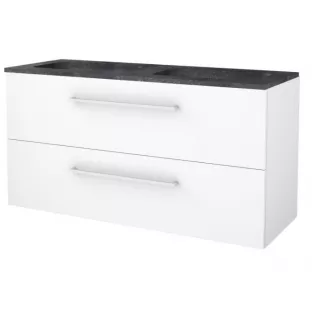 Basic line 46 bathroom furniture chrome handles - 120 cm 2 drawers - Gloss white - washbasin natural stone 1 tap hole - without mirror