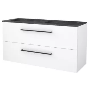 Basic line 46 bathroom furniture black handles - 120 cm 2 drawers - Gloss white - washbasin natural stone without tap hole - without mirror