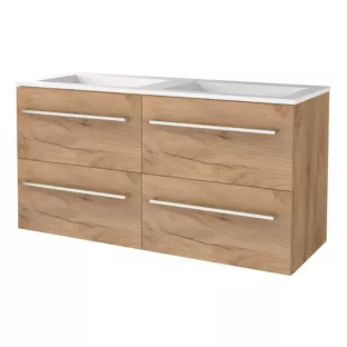 Basic line 46 bathroom furniture with chrome handles - 120 cm 4 drawers - Warm oak - acrylic washbasin without tap hole - without mirror