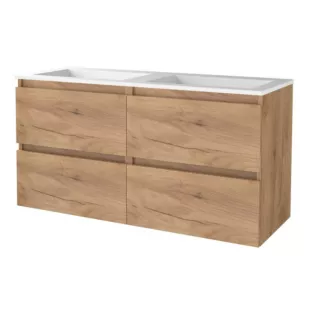 Basic line 46 bathroom furniture handleless - 120 cm 4 drawers - Warm oak - acrylic washbasin without tap hole - without mirror