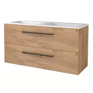 Basic line 46 bathroom furniture with black handles - 120 cm - Warm oak - acrylic washbasin without tap hole - without mirror