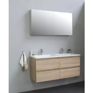 Sanilet bathroom furniture 120 cm wide - oak - flatpack - with mirror cabinet - washbasin white acrylic - 2 tap holes