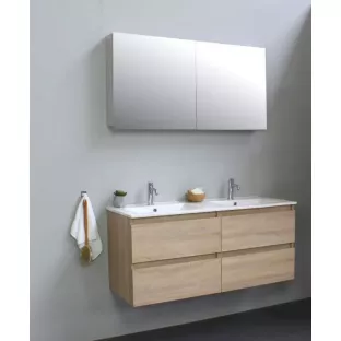 Sanilet bathroom furniture 120 cm wide - oak - flatpack - with mirror cabinet - porcelain washbasin - 1 tap hole