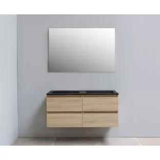 Sanilet bathroom furniture 120 cm wide - oak - assembled - without mirror - washbasin black acrylic - 0 tap holes