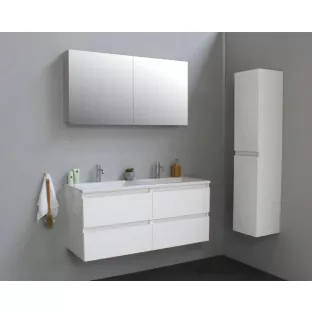 Sanilet bathroom furniture 120 cm wide - high-gloss white - flatpack - with mirror cabinet - washbasin white acrylic - 2 tap holes