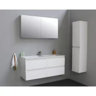 Sanilet bathroom furniture 120 cm wide - high-gloss white - flatpack - with mirror cabinet - washbasin white acrylic - 0 tap holes