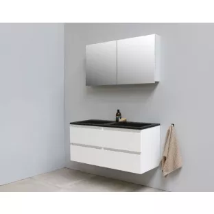 Sanilet bathroom furniture 120 cm wide - high-gloss white - flatpack - with mirror cabinet - black acrylic washbasin - 0 tap holes