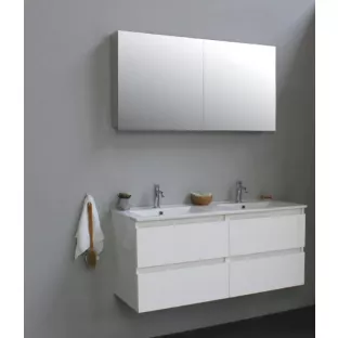 Sanilet bathroom furniture 120 cm wide - high-gloss white - flatpack - with mirror cabinet - porcelain washbasin - 1 tap hole