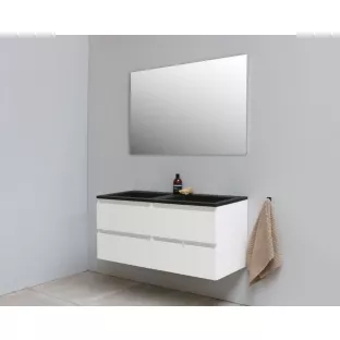 Sanilet bathroom furniture 120 cm wide - high-gloss white - construction kit - without mirror - washbasin black acrylic - 0 tap holes