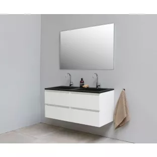 Sanilet bathroom furniture 120 cm wide - high-gloss white - construction kit - without mirror - washbasin black acrylic - 2 tap holes