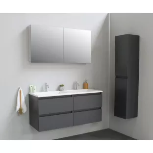 Sanilet bathroom furniture 120 cm wide - matt anthracite - flatpack - with mirror cabinet - washbasin white acrylic - 2 tap holes