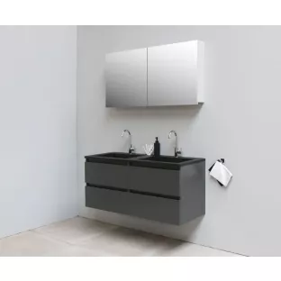 Sanilet bathroom furniture 120 cm wide - matt anthracite - flatpack - with mirror cabinet - washbasin black acrylic - 2 tap holes