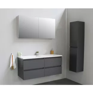 Sanilet bathroom furniture 120 cm wide - matt anthracite - flatpack - with mirror cabinet - washbasin white acrylic - 0 tap holes